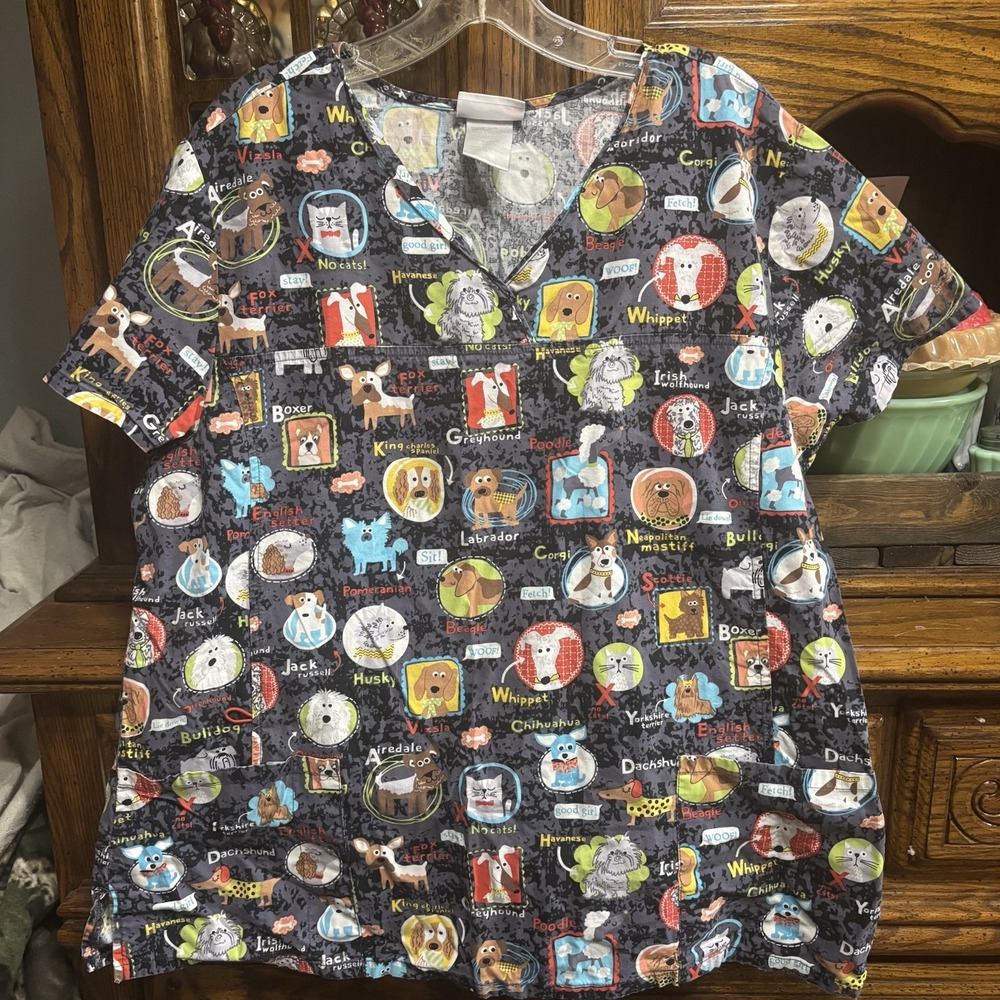 Scrubstar Women's Scrub Top Dog Lover XL Nurse Vet Tech Pockets Work Fun Uniform
